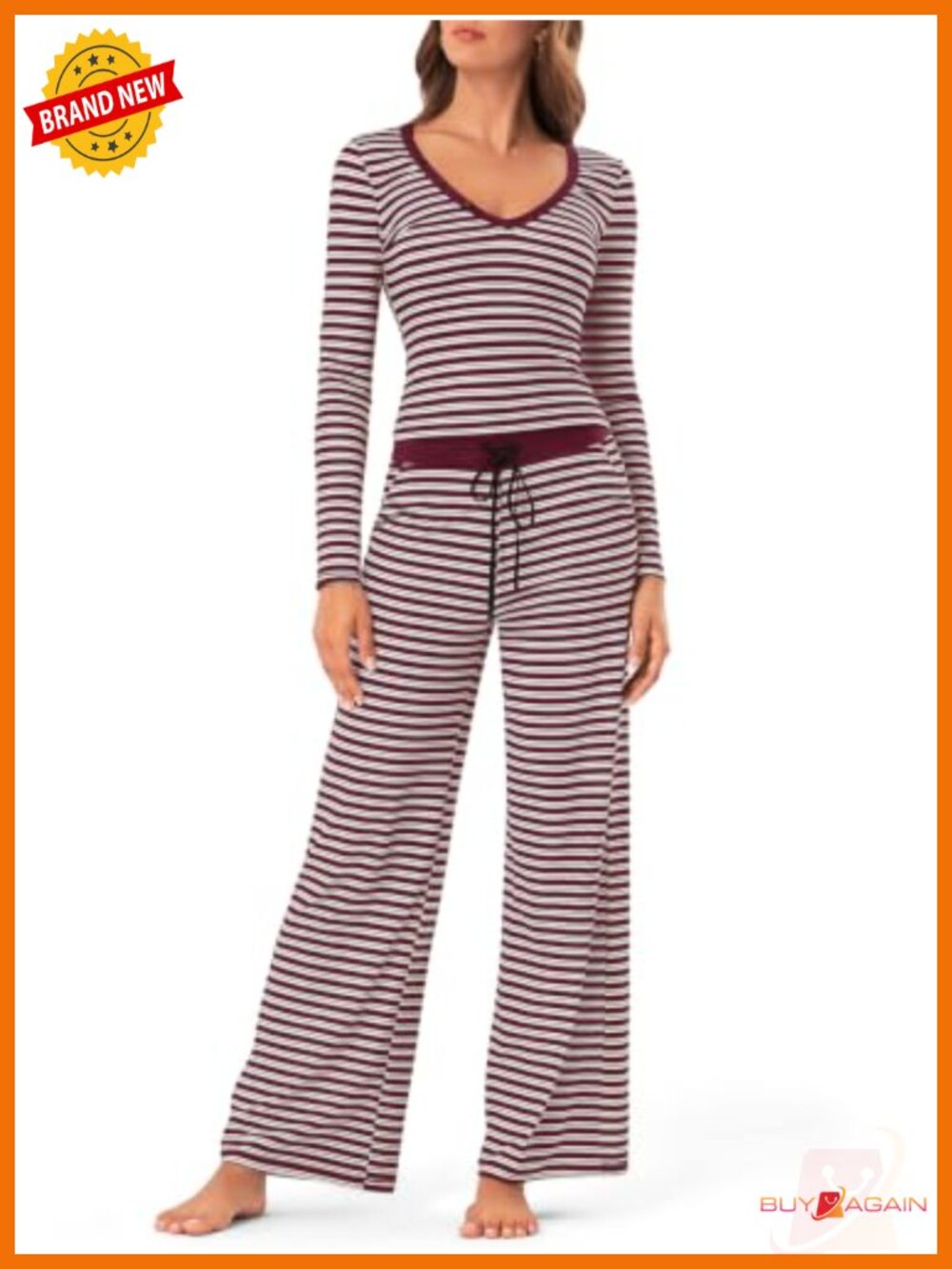 Women's Lounge Set 2 Piece V-Neck Top Wide Leg Pants Nylon Spandex Pajama
